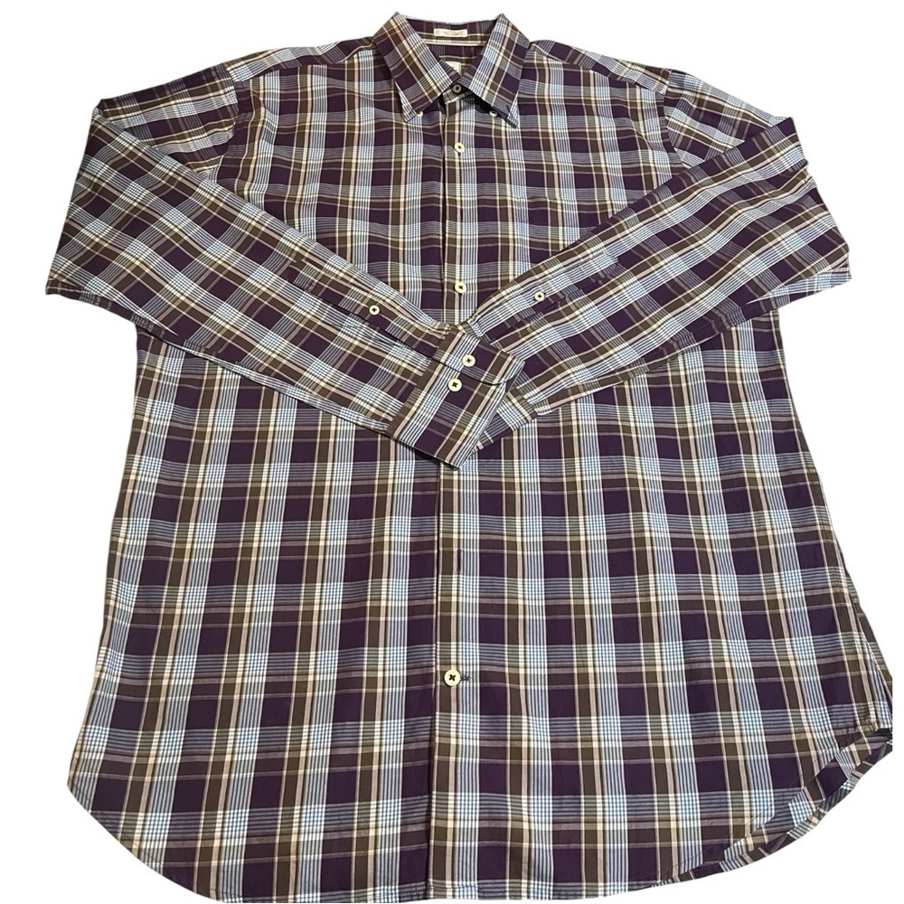 PETER MILLAR PURPLE PLAID LONG SLEEVE BUTTON DOWN SZ LG EUC
